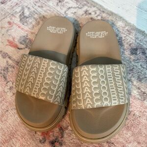 Marc Jacobs Taupe Logo-Embellished Slide Sandals